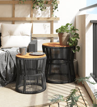 Garten-Beistelltische 2 Stk. mit Holzplatte Schwarz Poly Rattan