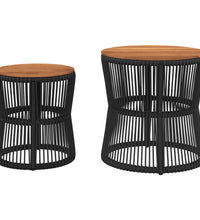 Garten-Beistelltische 2 Stk. mit Holzplatte Schwarz Poly Rattan