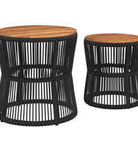 Garten-Beistelltische 2 Stk. mit Holzplatte Schwarz Poly Rattan