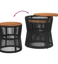 Garten-Beistelltische 2 Stk. mit Holzplatte Schwarz Poly Rattan