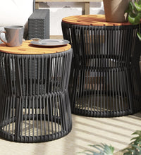 Garten-Beistelltische 2 Stk. mit Holzplatte Schwarz Poly Rattan