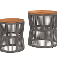 Garten-Beistelltische 2 Stk. mit Holzplatte Grau Poly Rattan