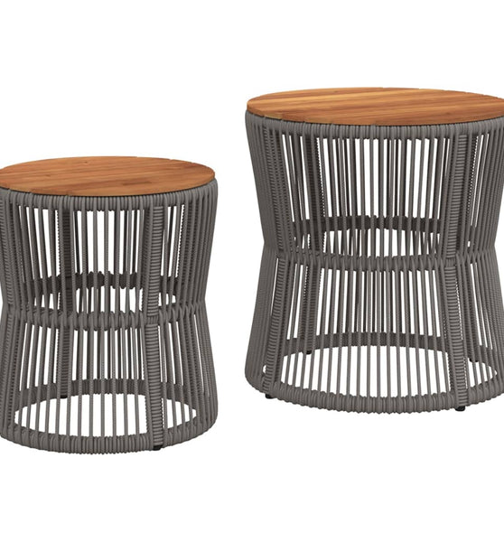 Garten-Beistelltische 2 Stk. mit Holzplatte Grau Poly Rattan