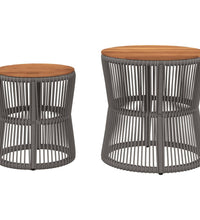 Garten-Beistelltische 2 Stk. mit Holzplatte Grau Poly Rattan