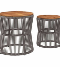 Garten-Beistelltische 2 Stk. mit Holzplatte Grau Poly Rattan