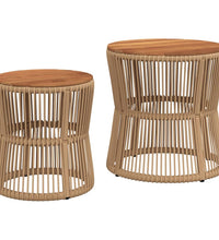 Garten-Beistelltische 2 Stk. mit Holzplatte Beige Poly Rattan