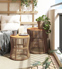 Garten-Beistelltische 2 Stk. mit Holzplatte Beige Poly Rattan