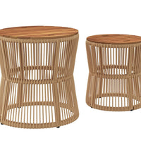 Garten-Beistelltische 2 Stk. mit Holzplatte Beige Poly Rattan