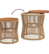 Garten-Beistelltische 2 Stk. mit Holzplatte Beige Poly Rattan