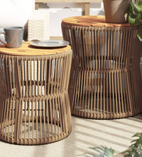 Garten-Beistelltische 2 Stk. mit Holzplatte Beige Poly Rattan