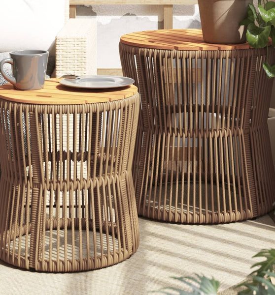 Garten-Beistelltische 2 Stk. mit Holzplatte Beige Poly Rattan