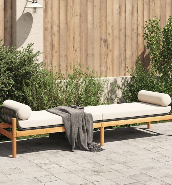 Gartenbank mit Kissen Schwarz Poly Rattan Akazie