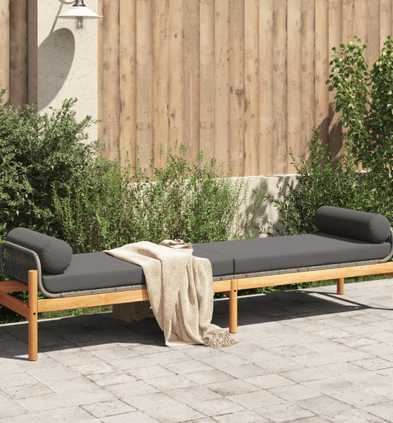 Gartenbank mit Kissen Grau Poly Rattan Akazie