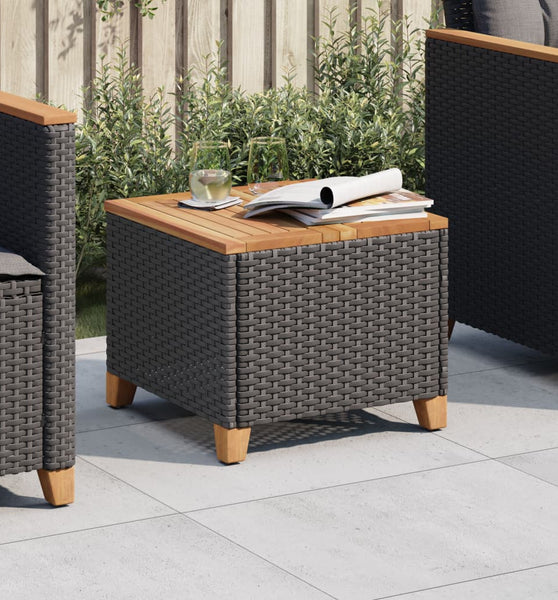 Gartentisch Schwarz 45x45x37 cm Poly Rattan Akazienholz