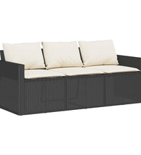 Gartensofa mit Kissen 3-Sitzer Schwarz Poly Rattan