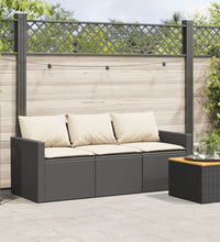 Gartensofa mit Kissen 3-Sitzer Schwarz Poly Rattan