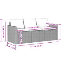 Gartensofa mit Kissen 3-Sitzer Schwarz Poly Rattan