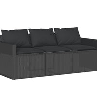 Gartensofa mit Kissen 3-Sitzer Schwarz Poly Rattan