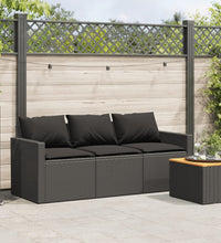 Gartensofa mit Kissen 3-Sitzer Schwarz Poly Rattan