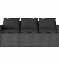 Gartensofa mit Kissen 3-Sitzer Schwarz Poly Rattan