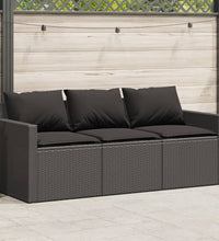 Gartensofa mit Kissen 3-Sitzer Schwarz Poly Rattan