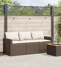 Gartensofa mit Kissen 3-Sitzer Braun Poly Rattan