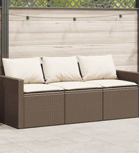 Gartensofa mit Kissen 3-Sitzer Braun Poly Rattan