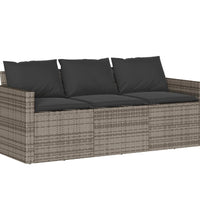 Gartensofa mit Kissen 3-Sitzer Grau Poly Rattan