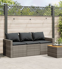 Gartensofa mit Kissen 3-Sitzer Grau Poly Rattan