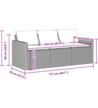 Gartensofa mit Kissen 3-Sitzer Grau Poly Rattan