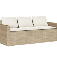 Gartensofa mit Kissen 3-Sitzer Beige Poly Rattan