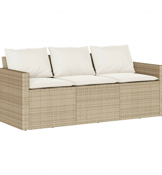 Gartensofa mit Kissen 3-Sitzer Beige Poly Rattan