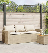 Gartensofa mit Kissen 3-Sitzer Beige Poly Rattan