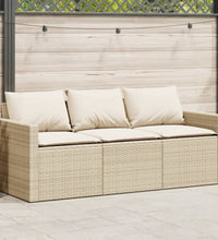 Gartensofa mit Kissen 3-Sitzer Beige Poly Rattan