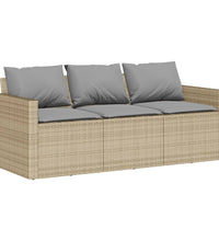 Gartensofa mit Kissen 3-Sitzer Beige Poly Rattan