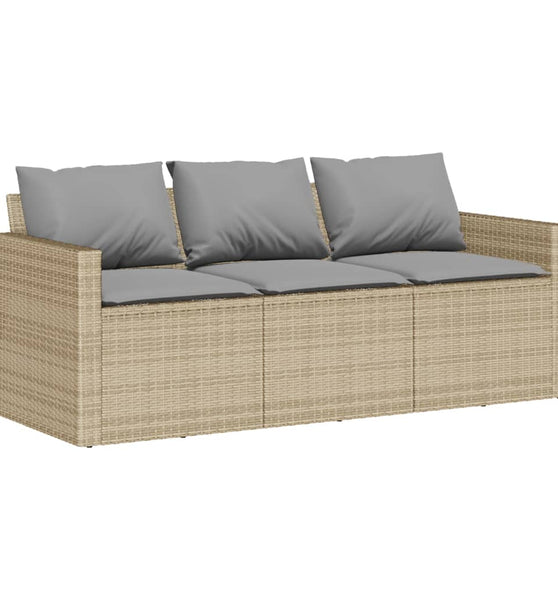 Gartensofa mit Kissen 3-Sitzer Beige Poly Rattan