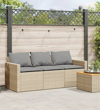 Gartensofa mit Kissen 3-Sitzer Beige Poly Rattan