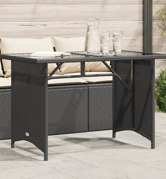 Gartentisch mit Glasplatte Schwarz 110x68x70 cm Poly Rattan