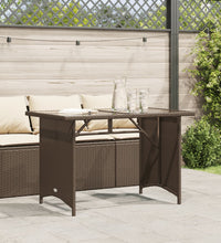 Gartentisch mit Glasplatte Braun 110x68x70 cm Poly Rattan