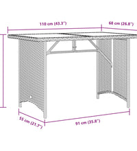 Gartentisch mit Glasplatte Braun 110x68x70 cm Poly Rattan