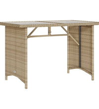 Gartentisch mit Glasplatte Beige 110x68x70 cm Poly Rattan