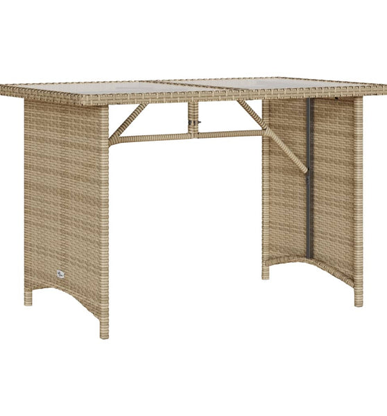 Gartentisch mit Glasplatte Beige 110x68x70 cm Poly Rattan