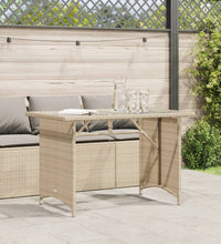 Gartentisch mit Glasplatte Beige 110x68x70 cm Poly Rattan