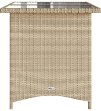 Gartentisch mit Glasplatte Beige 110x68x70 cm Poly Rattan