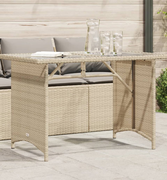 Gartentisch mit Glasplatte Beige 110x68x70 cm Poly Rattan