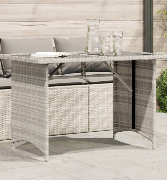 Gartentisch mit Glasplatte Hellgrau 110x68x70 cm Poly Rattan