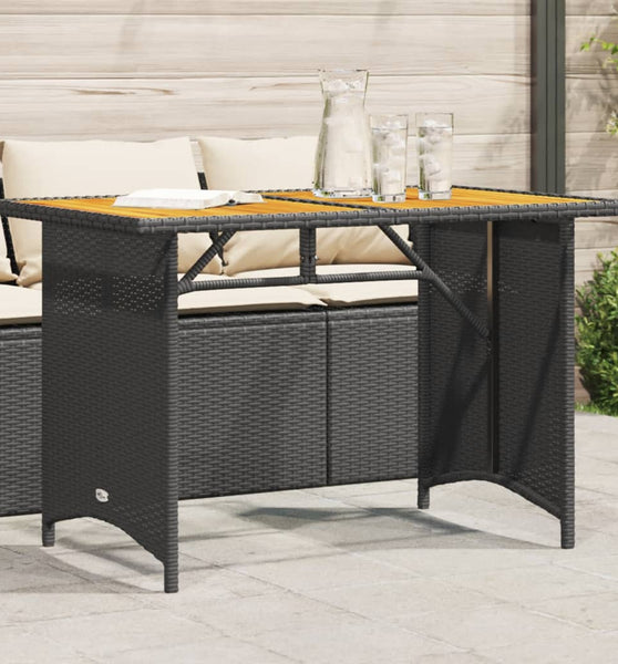 Gartentisch mit Holzplatte Schwarz 110x68x70 cm Poly Rattan