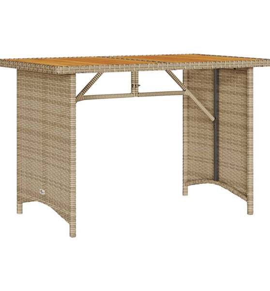 Gartentisch mit Holzplatte Beige 110x68x70 cm Poly Rattan