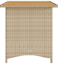 Gartentisch mit Holzplatte Beige 110x68x70 cm Poly Rattan