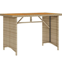 Gartentisch mit Holzplatte Beige 110x68x70 cm Poly Rattan